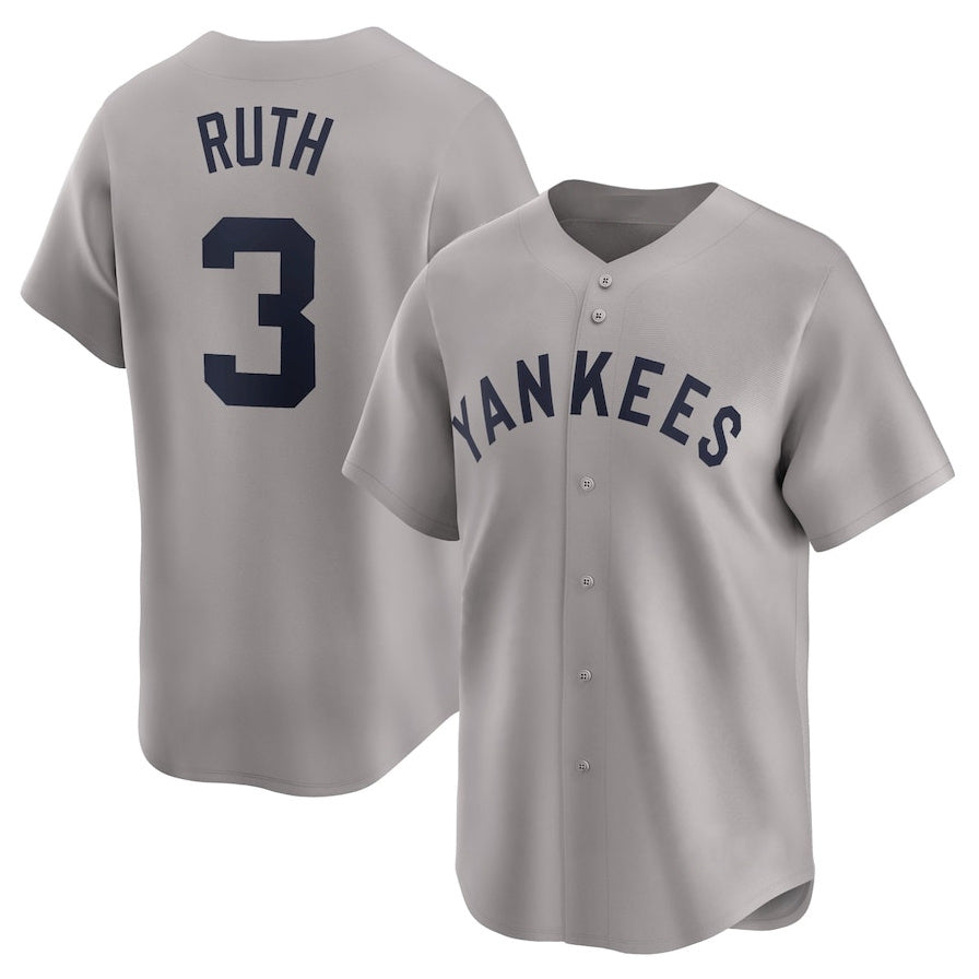 New York Yankees #3 Babe Ruth Throwback Cooperstown Collection Limited Jersey - Gray Stitched Baseball Jersey baseball jersey product view 1
