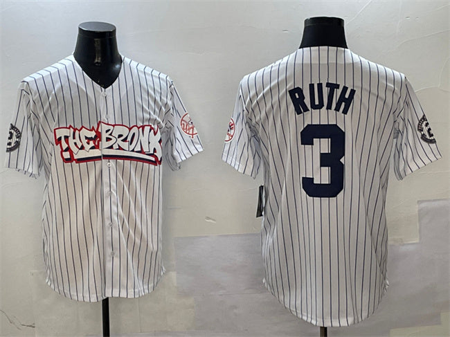New York Yankees #3 Babe Ruth White Bronx Graffiti Vapor Limited Stitched Baseball Jersey baseball jersey product view 1