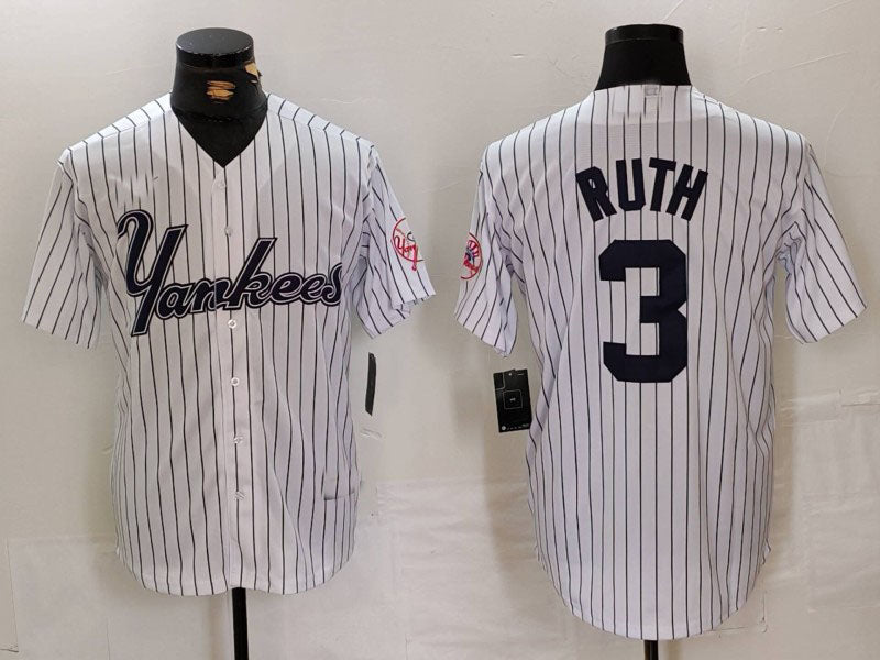 New York Yankees #3 Babe Ruth White Pinstripe Fashion Cool Base Baseball Jerseys baseball jersey product view 1