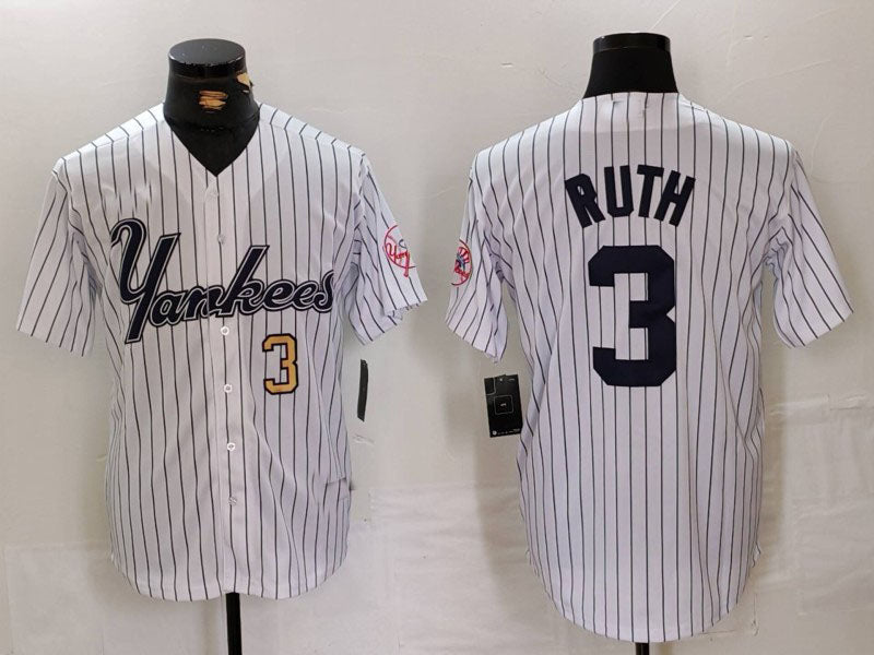 New York Yankees #3 Babe Ruth White Pinstripe Fashion Cool Base Baseball Jerseys baseball jersey product view 1