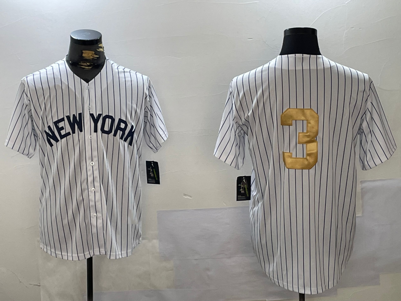 New York Yankees #3 Babe Ruth White Pinstripe Without Name Fashion Cool Base Stitched Baseball Jersey baseball jersey product view 1