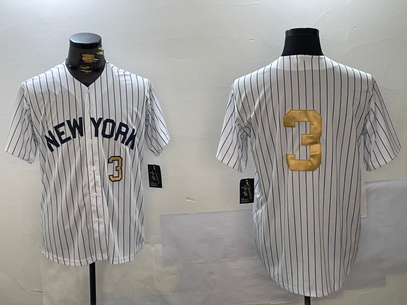 New York Yankees #3 Babe Ruth White Pinstripe Without Name Fashion Cool Base Stitched Baseball Jersey baseball jersey product view 1