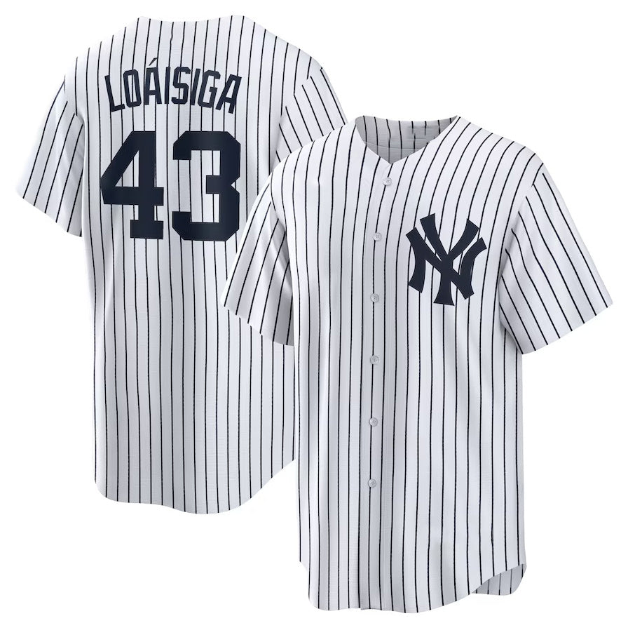 New York Yankees #43 Jonathan Lo¨¢isiga Home Replica Jersey - White Stitched Baseball Jersey baseball jersey product view 1