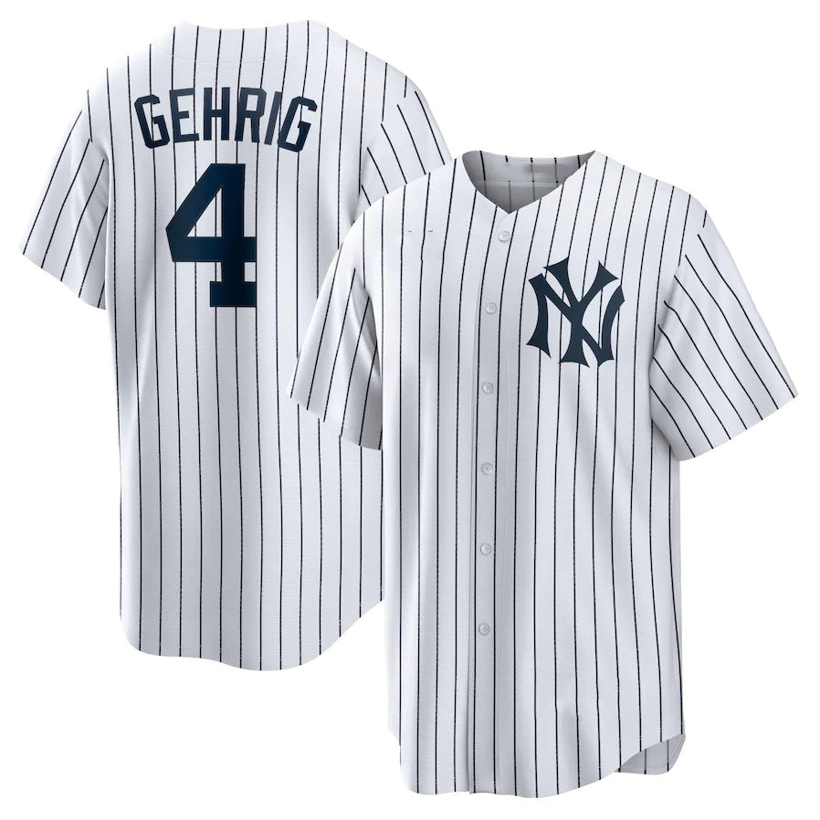 New York Yankees #4 Lou Gehrig Home Cooperstown Collection Player Jersey - White Stitched Baseball Jersey baseball jersey product view 1