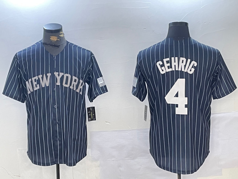 New York Yankees #4 Lou Gehrig Navy Pinstripe Fashion Cool Base Baseball Jersey baseball jersey product view 1