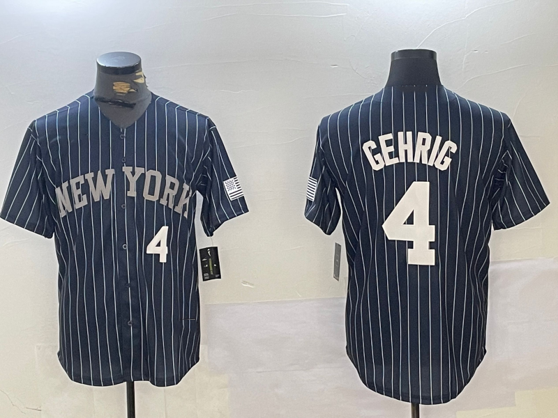 New York Yankees #4 Lou Gehrig Navy Pinstripe Fashion Cool Base Baseball Jersey baseball jersey product view 1