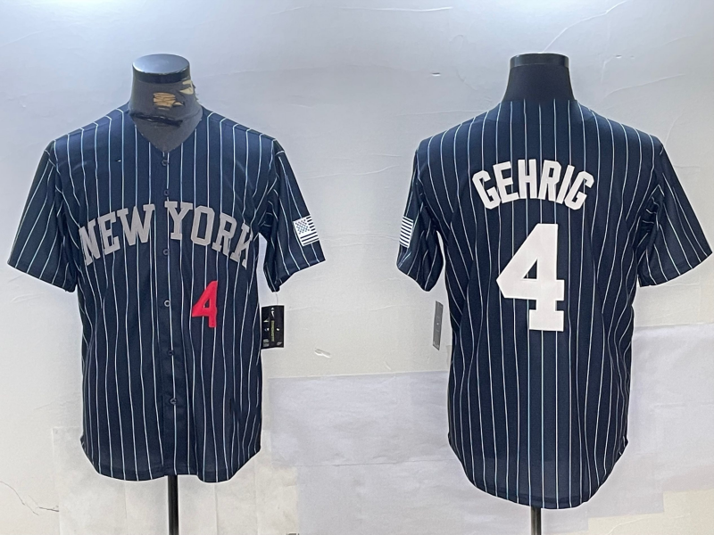 New York Yankees #4 Lou Gehrig Navy Pinstripe Fashion Cool Base Baseball Jersey baseball jersey product view 1