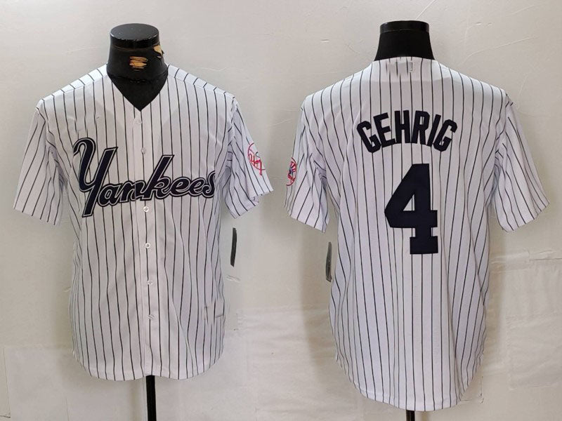 New York Yankees #4 Lou Gehrig White Pinstripe Fashion Cool Base Baseball Jerseys baseball jersey product view 1