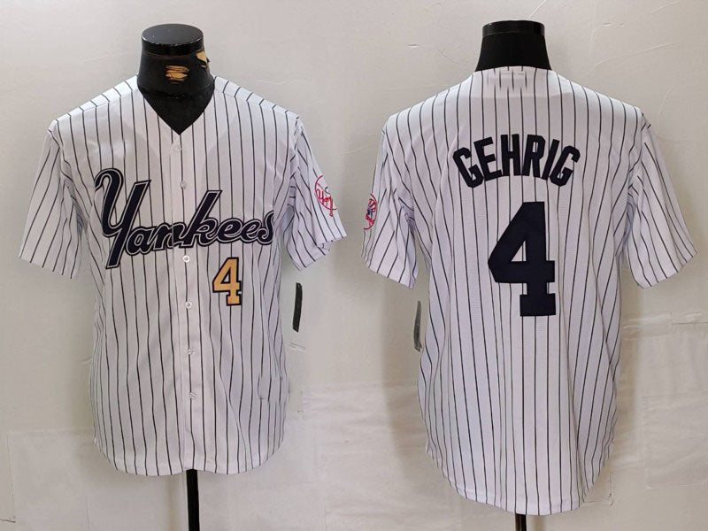 New York Yankees #4 Lou Gehrig White Pinstripe Fashion Cool Base Baseball Jerseys baseball jersey product view 1