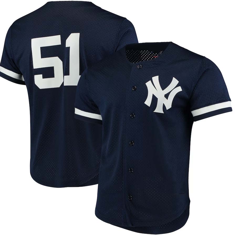 New York Yankees #51 Bernie Williams Cooperstown Collection Mesh Batting Practice Button-Up Jersey - Navy Stitches Baseball Jerseys baseball jersey product view 1