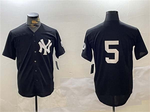 New York Yankees #5 Joe DiMaggio Black With Patch Cool Base Stitched Baseball Jersey baseball jersey product view 1