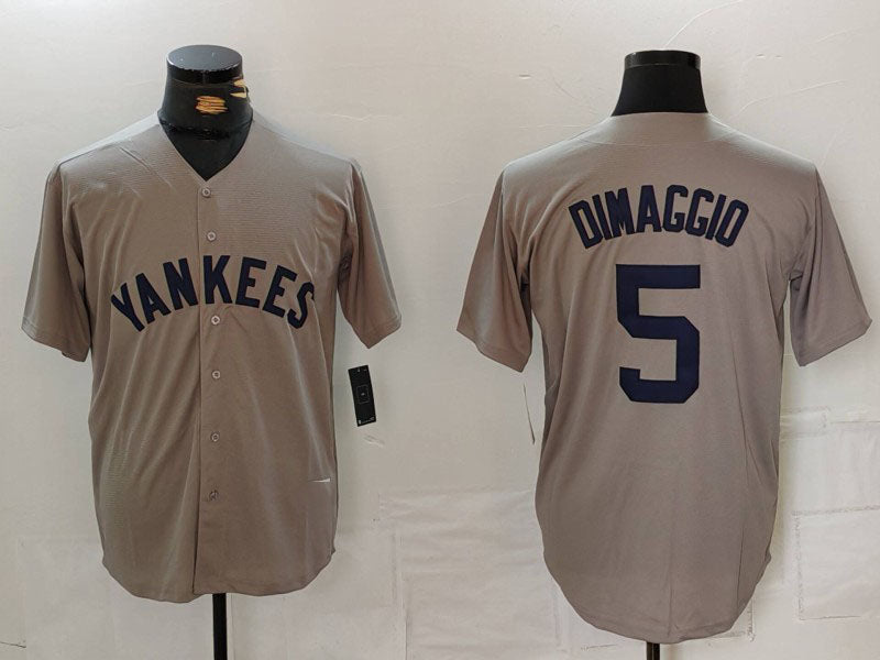 New York Yankees #5 Joe DiMaggio Name Grey Stitched Throwback Baseball Jerseys baseball jersey product view 1