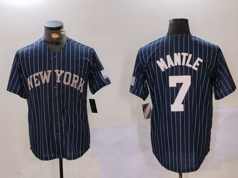 New York Yankees #7 Mickey Mantle Navy Pinstripe Fashion Cool Base Baseball Jersey baseball jersey product view 1