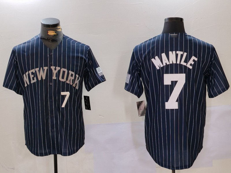 New York Yankees #7 Mickey Mantle Navy Pinstripe Fashion Cool Base Baseball Jersey baseball jersey product view 1