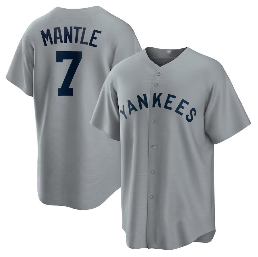 New York Yankees #7 Mickey Mantle Road Cooperstown Collection Player Jersey - Gray Stitched Baseball Jersey baseball jersey product view 1