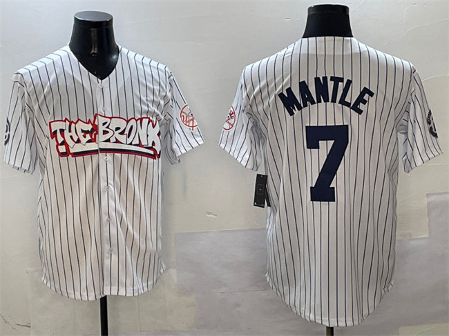 New York Yankees #7 Mickey Mantle White Bronx Graffiti Vapor Limited Stitched Baseball Jersey baseball jersey product view 1
