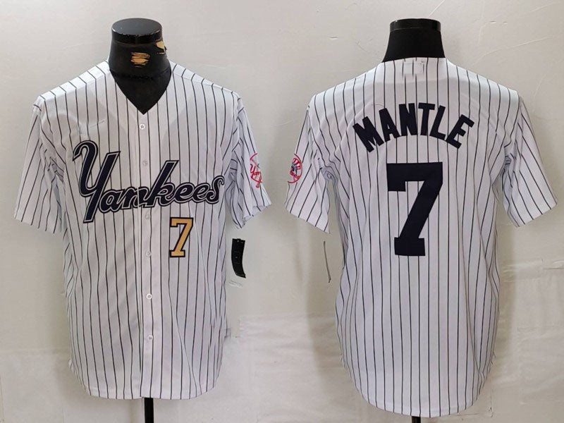 New York Yankees #7 Mickey Mantle White Pinstripe Fashion Cool Base Baseball Jerseys baseball jersey product view 1