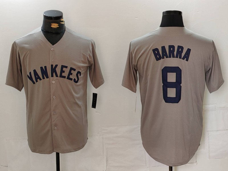 New York Yankees #8 Barra Name Grey Stitched Throwback Baseball Jerseys baseball jersey product view 1