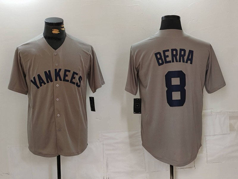 New York Yankees #8 Yogi Berra Grey Throwback Stitched Cool Base Baseball Jerseys baseball jersey product view 1
