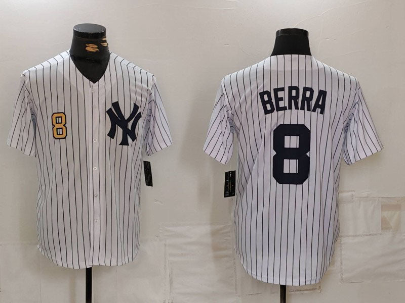 New York Yankees #8 Yogi Berra White Stitched Cool Base Throwback Baseball Jerseys baseball jersey product view 1