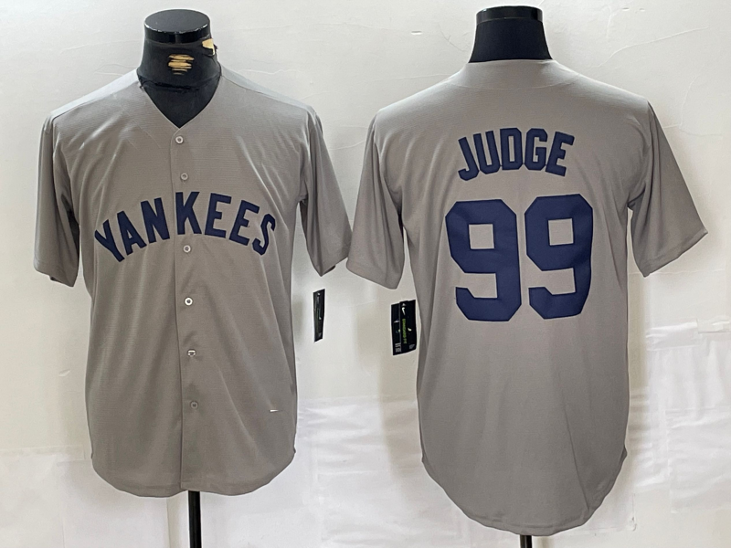 New York Yankees #99 Aaron Judge Name Grey Stitched Throwback Baseball Jersey baseball jersey product view 1