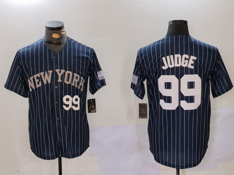 New York Yankees #99 Aaron Judge Navy Pinstripe Fashion Cool Base Baseball Jersey baseball jersey product view 1