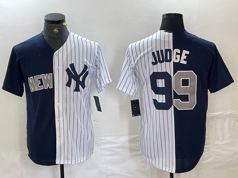 New York Yankees #99 Aaron Judge Navy White Split Stitched Baseball Jersey baseball jersey product view 1