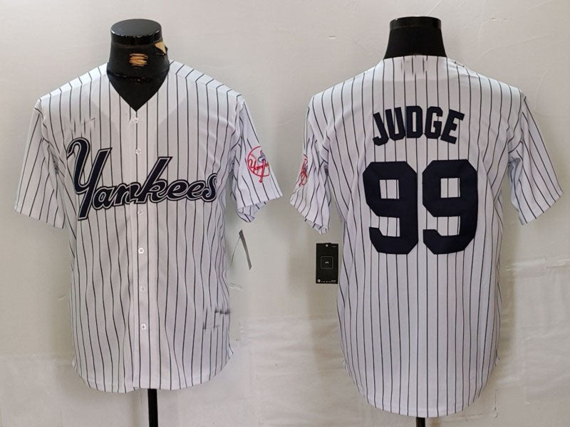 New York Yankees #99 Aaron Judge White Pinstripe Fashion Cool Base Baseball Jerseys baseball jersey product view 1