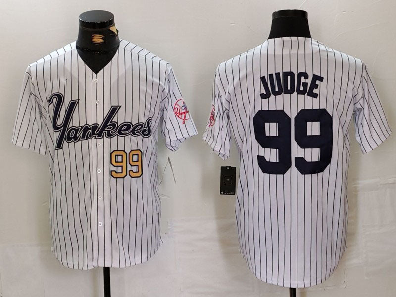 New York Yankees #99 Aaron Judge White Pinstripe Fashion Cool Base Baseball Jerseys baseball jersey product view 1