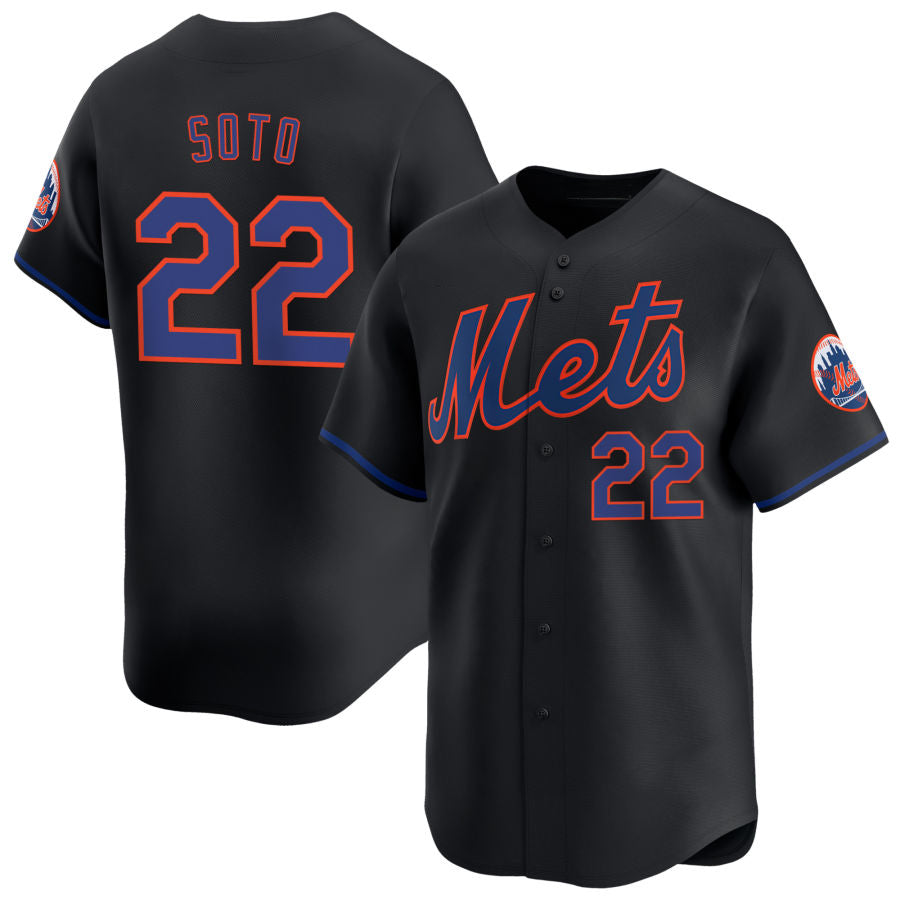 New York Mets #22 Juan Soto Home Replica Player Jersey - Black Stitched Baseball Jersey baseball jersey product view 1