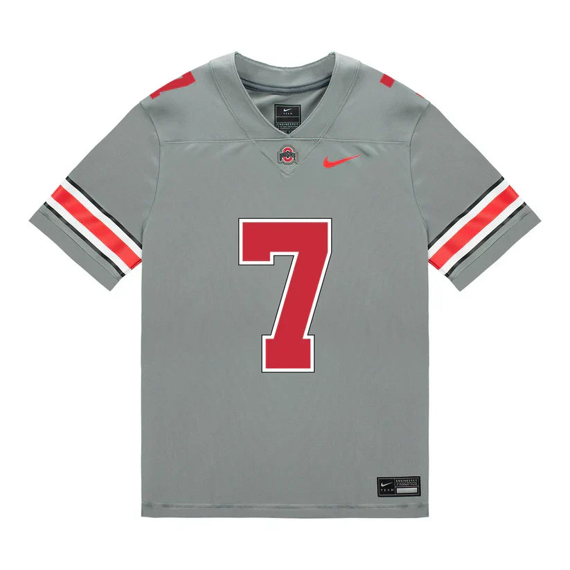 Jermaine Mathews Jr. Ohio State Buckeyes Jersey – Grey sports jersey product view 2