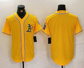 Oakland Athletics Blank Yellow Cool Base Stitched Baseball Jersey baseball jersey product view 1