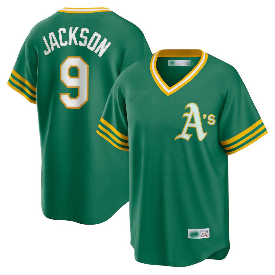 Oakland Athletics #9 Reggie Jackson Kelly Green Road Cooperstown Collection Player Jersey Baseball Jerseys baseball jersey product view 1