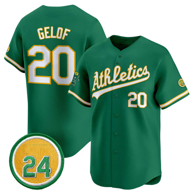 Oakland Athletics #20 Zack Gelof Green 2024 Limited With Rickey Henderson Patch Stitched Baseball Jersey baseball jersey product view 1