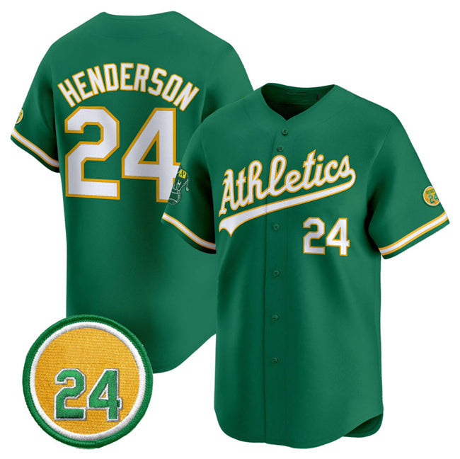 Oakland Athletics #24 Rickey Henderson Green 2024 Limited With Rickey Henderson Patch Stitched Baseball Jersey baseball jersey product view 1