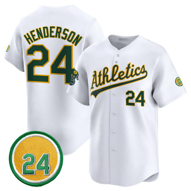 Oakland Athletics #24 Rickey Henderson White 2024 Home Limited With Rickey Henderson Patch Stitched Baseball Jersey baseball jersey product view 1