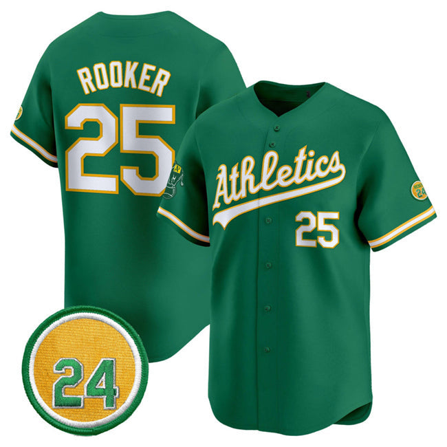 Oakland Athletics #25 Brent Rooker Green 2024 Limited With Rickey Henderson Patch Stitched Baseball Jersey baseball jersey product view 1