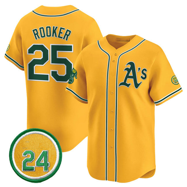 Oakland Athletics #25 Brent Rooker Yellow 2024 Limited With Rickey Henderson Patch Stitched Baseball Jersey baseball jersey product view 1