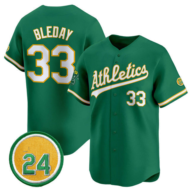 Oakland Athletics #33 JJ Bleday Green 2024 Limited With Rickey Henderson Patch Stitched Baseball Jersey baseball jersey product view 1