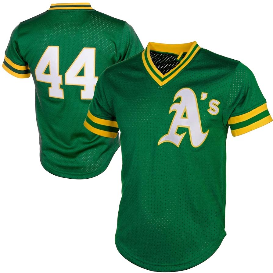 Oakland Athletics #44 Reggie Jackson Cooperstown Mesh Batting Practice Jersey - Green Baseball Jerseys baseball jersey product view 1