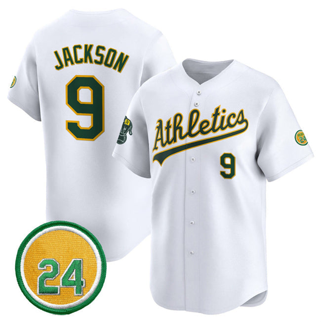 Oakland Athletics #9 Reggie Jackson White 2024 Home Limited With Rickey Henderson Patch Stitched Baseball Jersey baseball jersey product view 1