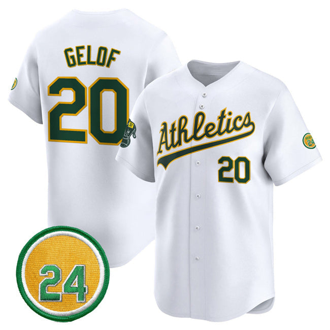 Oakland Athletics #20 Zack Gelof White 2024 Home Limited With Rickey Henderson Patch Stitched Baseball Jersey baseball jersey product view 1