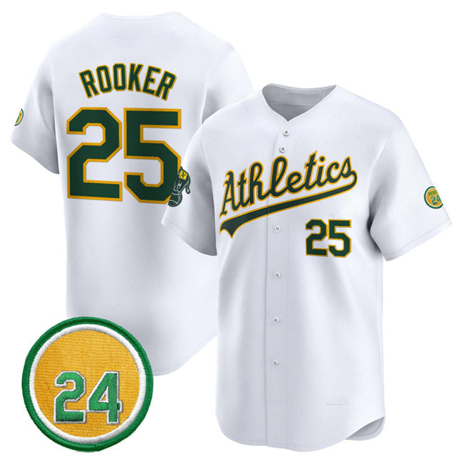 Oakland Athletics #25 Brent Rooker White 2024 Home Limited With Rickey Henderson Patch Stitched Baseball Jersey baseball jersey product view 1