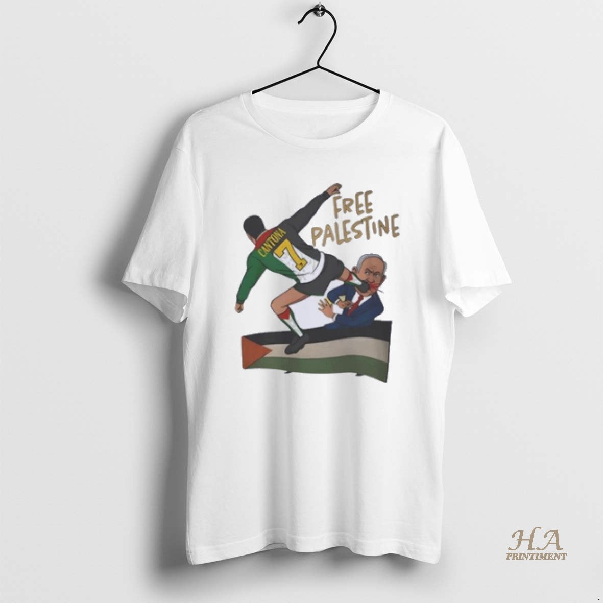 Official Eric Cantona Kick Free Palestine - Adult & Kids T-Shirts, Sweatshirts & Hoodies apparel design preview 1