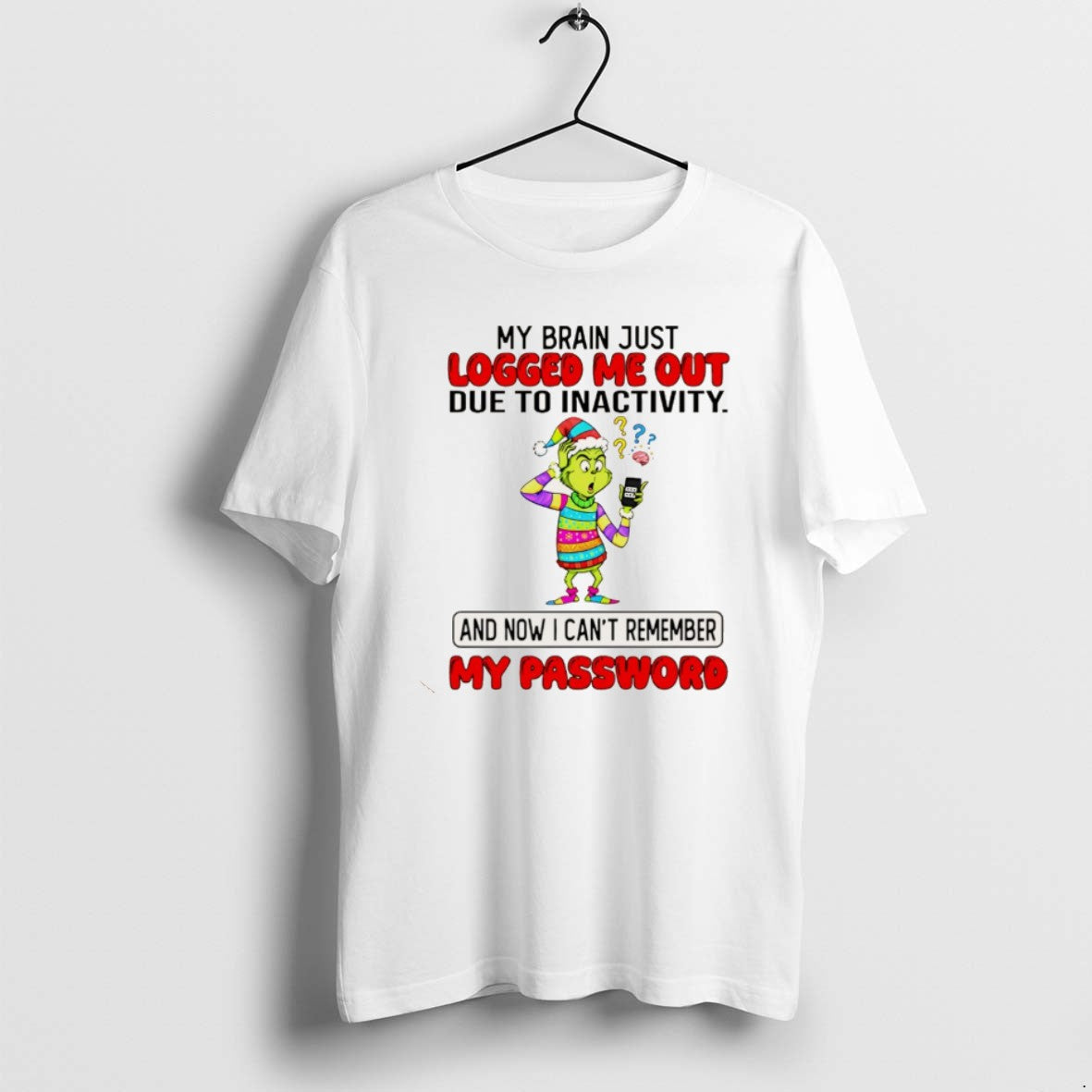 Official Grinch My Brain Just Logged Me Out Due To - Adult & Kids T-Shirts, Sweatshirts & Hoodies apparel design preview 1