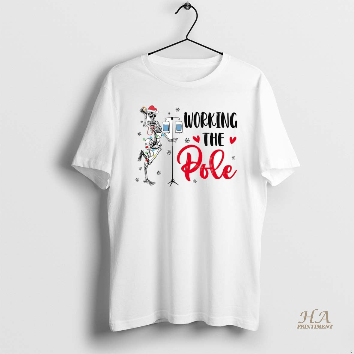 Official Skeleton Working The Pole Christmas - Adult & Kids T-Shirts, Sweatshirts & Hoodies apparel design preview 1