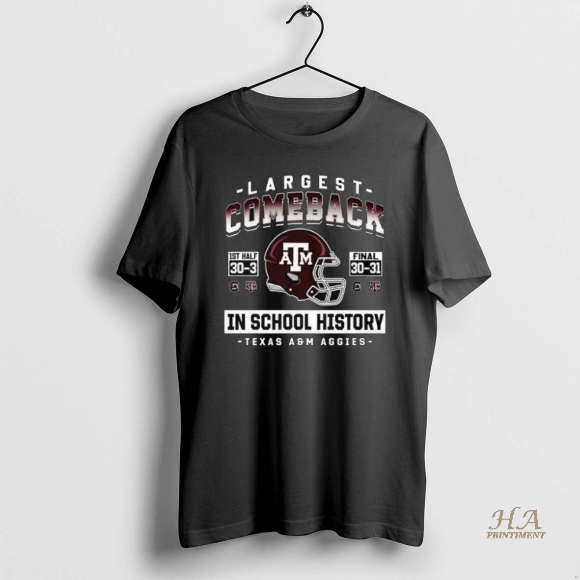 Official Texas Am Aggies Largest Comeback In School - Adult & Kids T-Shirts, Sweatshirts & Hoodies apparel design preview 1