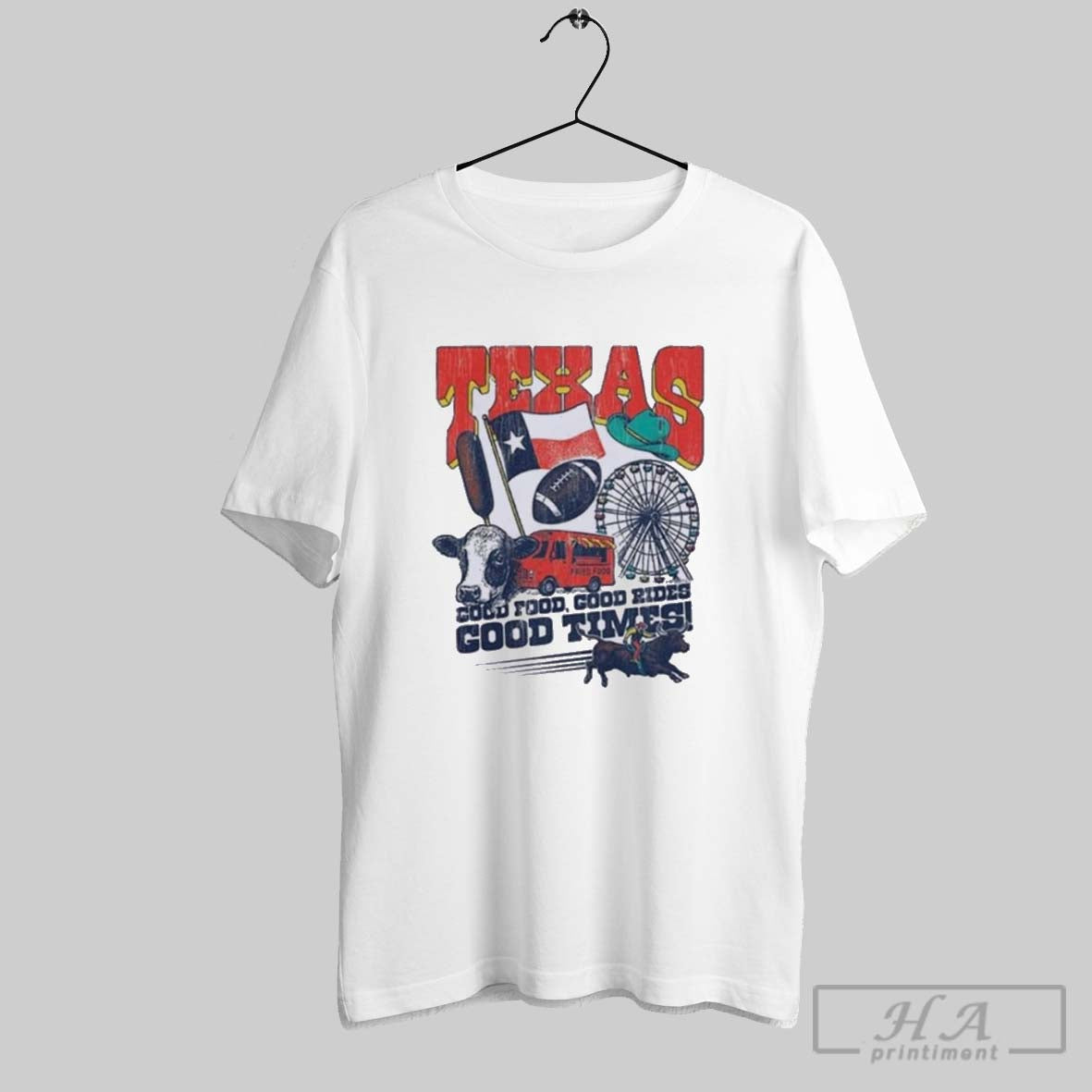 Official Texas Longhorns Good Food Rides Times - Adult & Kids T-Shirts, Sweatshirts & Hoodies apparel design preview 1