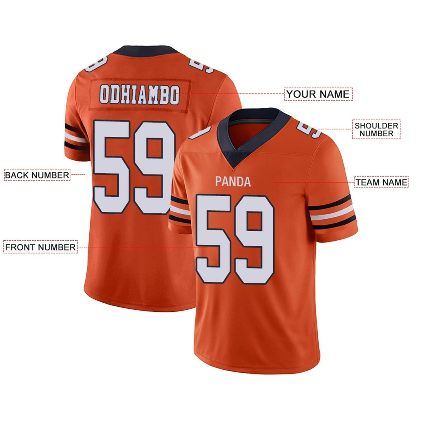 Custom C.Bears Orange Personalized Design Your Own Name and Number for Men Women Youth Jerseys football jersey product view 2