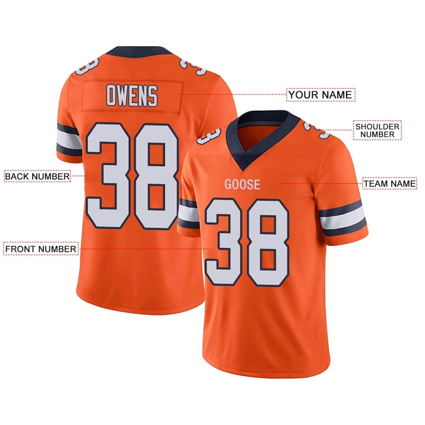 Custom D.Broncos Orange Personalized Design Your Own Name and Number for Men Women Youth Jerseys football jersey product view 2